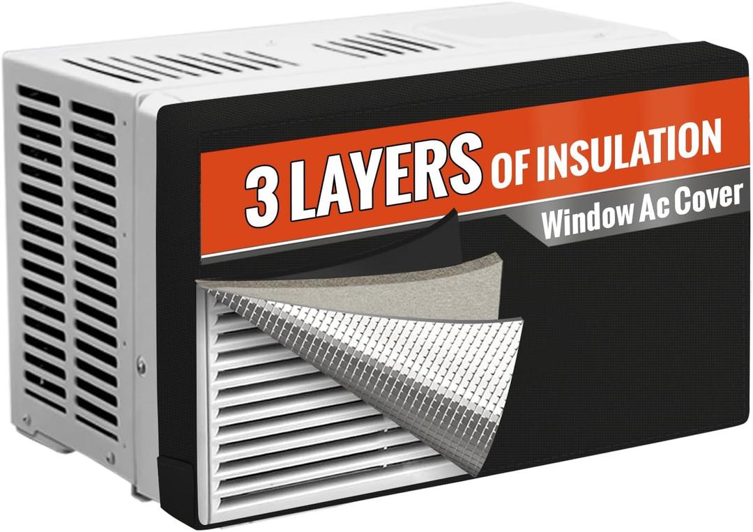 Air Conditioner Cover Indoor to Protect AC and Winter Insulation, 3 Layers Insulation Window AC Covers for Inside with Aluminum Foil and 2mm Foam, 17" W x 13" H x 3.5" D - Black