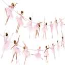 2 Pcs Ballerina Dancer Banner Ballet Dancing Hanging Garland Pink Ballerina Party Decorations for Girls Women Birthday Wedding Baby Shower Ballet Theme Supplies