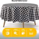 Exquisite Picnic Table Cover - 12 Pack Round Premium Black & White Checkered BBQ Table Cover - Gingham Checkerboard Disposable Plastic Tablecloth 84 inch