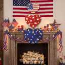 Barydat 3 Pcs Red White Blue Patriotic Wooden Door Sign 4th of July Lighted Heart Glitter 250th Anniversary Patriotic Wall Hanging Decor Plaque with LED Light for USA Independence Day Front Door Porch