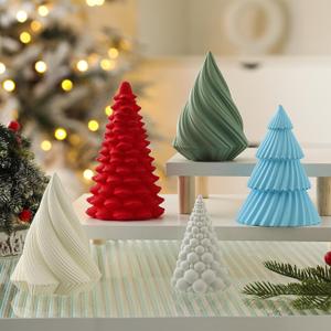 Leinuosen 5 Pcs Decorative Christmas Tree Table Top Decor Cement Christmas Tree Statue 6inch 5inch 4inch Minimalist Handmade Xmas Trees Tabletop Decoration for Xmas Holiday Table Decor, Five Color