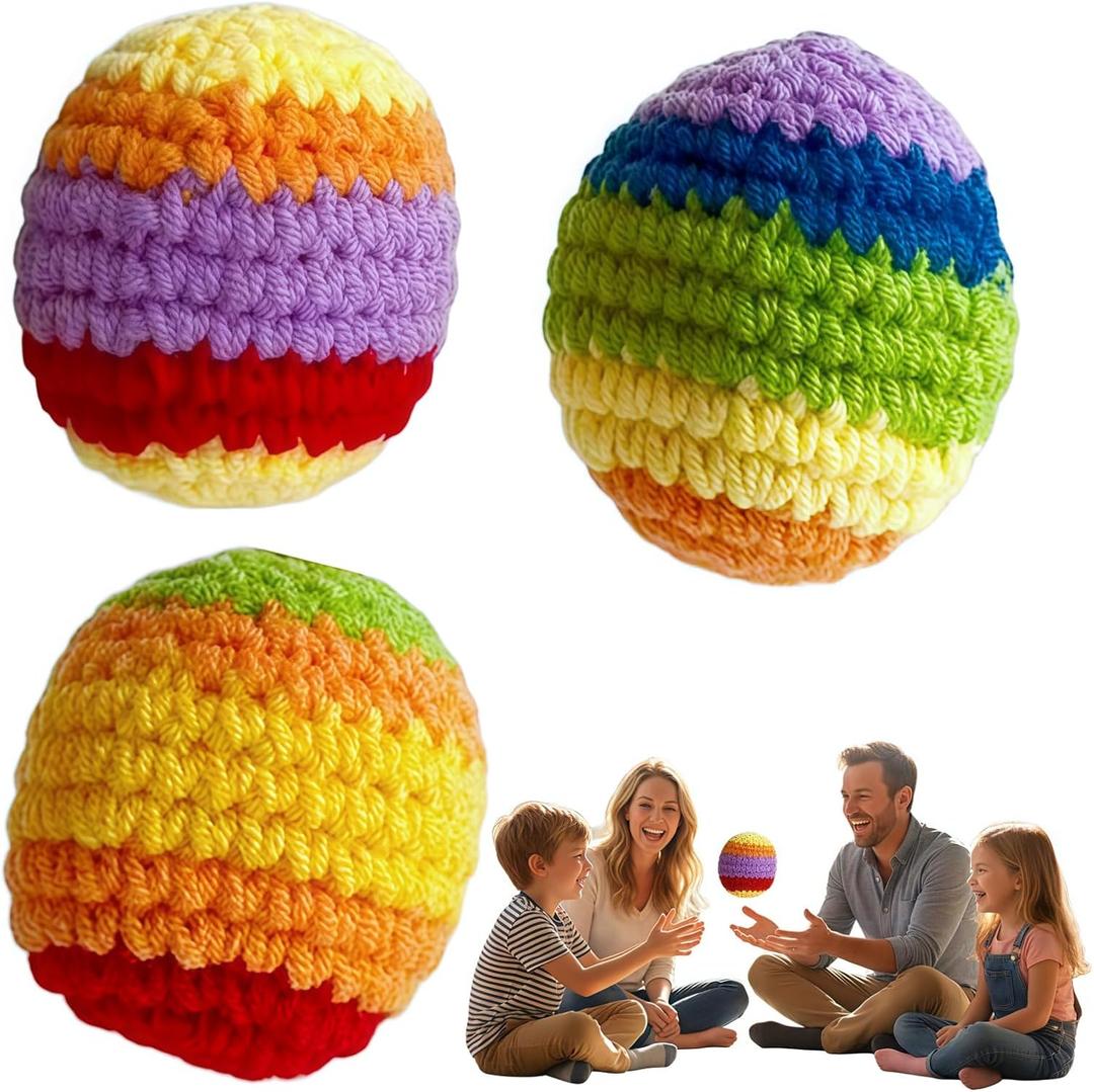 2 x 3Pcs Hand-Made Knitted Hacky Footbag Sac, 2026 Upgraded Assorted Foot Bag Crochet Hacky Footbag Sacs for Adults, Juggling Balls for Beginners, Multicolored Geometric Pattern Hacky