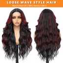 Black Mixed Red Lace Front Wig for Women 5x4x1 Lace Hairline Long Wavy Middle Part Glueless Wear and Go Wig Heat Resistant Synthetic Wigs for Daily Party Use 24IN