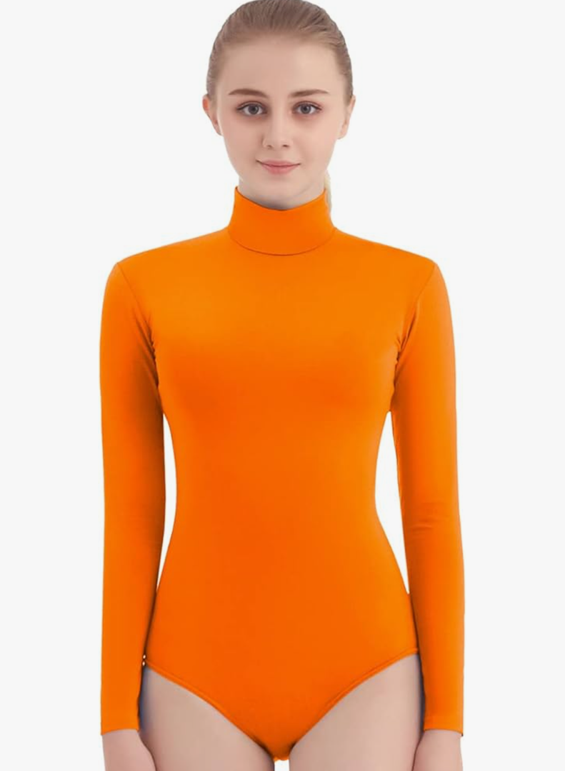 SUPRNOWA Turtleneck Leotard Long Sleeves Spandex Dance Workout Fitness Bodysuit for Women ,Size S