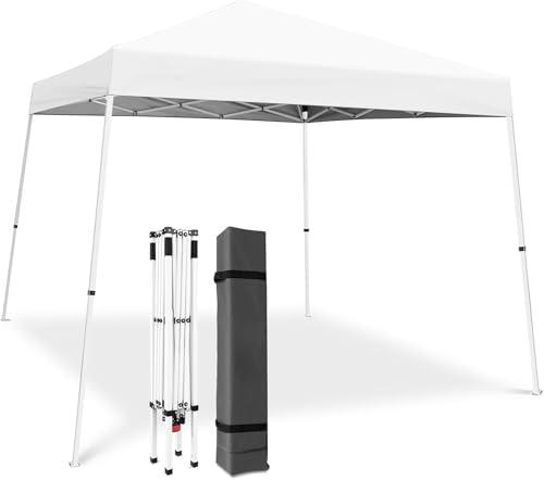 BouPower 10x10 Pop Up Canopy Tent,Outdoor Canopy Beach Tent Slant Legs with Storage Bag, Folding Portable Gazebo, Instant Shelter Tents for Events, Parties, Camping, White