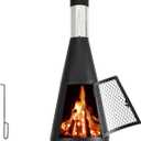BDL Chiminea Outdoor Fireplace Outdoor Wood Burning Fire Pit, Free Standing Fireplace with Log Grate, Mesh Screen for Patio, Backyard, Garden-Black