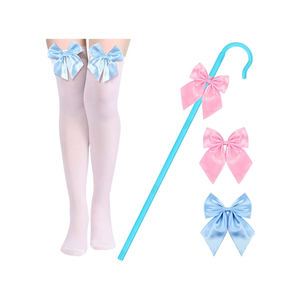 4 Pcs Shepherdess Costume Set Include Staff,Socks,Pink and Blue Bowties for Women Halloween Party Dress Up