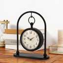 Vintage Metal Table Clock, Farmhouse Table Clock, Small Black Silent Non-Ticking Battery Operated Desk and Shelf Clocks for Home Kitchen Living Room Bedroom Decor