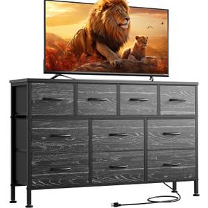 Lulive Dresser for Bedroom 10 Drawer Dresser TV Stand with Power Outlet, Entertainment Center Chest of Drawers for 55 Inch TV, Black Fabric for Bedroom Living Room Hallway Closets (Black Wood Grain) Lulive Dresser for Bedroom 10 Drawer Dresser TV Stand with Power Outlet, Entertainment Center Chest of Drawers for 55 Inch TV, Black Fabric for Bedroom Living Room Hallway Closets (Black Wood Grain)