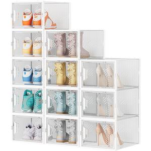 Shoe Storage, 12 Pack X-Large Shoe Organizer for Closet, Shoe Boxes Clear Plastic Stackable Shoe Storage Boxes for Size 13 (White)
