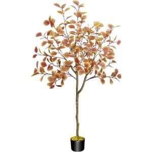 HUAESIN 5FT Artificial Fall Tree for Decoration Autumn Eucalyptus Floor Tree Thanksgiving Big Fake Plants Potted Home Patio Farmhouse Porch Fireplace Wedding Festival Christmas Office Indoor Decor