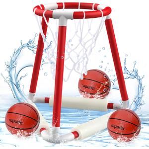 ropoda Pool Basketball Hoop, Floating Basketball Pool Games, Floats Pool Basketball Games, Summer Swimming Pool Floating Game Set with 3 Balls, Pump, Summer Outdoor Pool Games for Kids and Adults