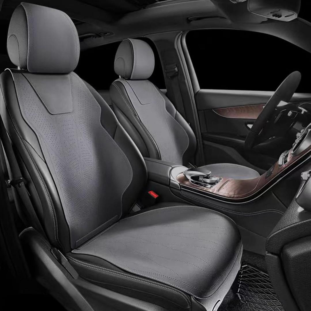 Leather Car Seat Protector, Soft and Breathable Front Premium Seat Covers for Cars, Non-Slip Chshion Universal Fits Most Automotive, Vans, SUVs, Trucks - 2 Unit (Gray, Extra Large)
