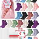 24 Sets Christmas Sock Gifts Holiday Xmas Fluffy Winter Warm Socks Bulk and Colorful Creative Fun Tags and Bags for Women Holiday Party Goodie Bag