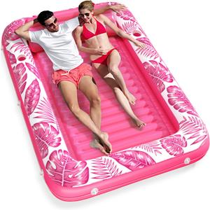 Inflatable Tanning Pool Lounger Float - Jasonwell 4 in 1 Sun Tan Tub Sunbathing Pool Lounge Raft Floatie Toys Water Filled Tanning Bed Mat Pad for Adult Blow Up Kiddie Pool Kids Ball Pit Pool (XX-Large, Rose Pink)