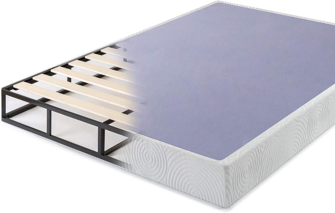 ZINUS Metal Box Spring with Wood Slats, 7.5 Inch Mattress Foundation, Sturdy Steel Structure, Easy Assembly, King (White)