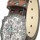 XZQTIVE Women Men Genuine Leather Belt Vintage Ladies Western Belt Engraved Tooled Leather Belt Cowboy Cowgirl Country Belt