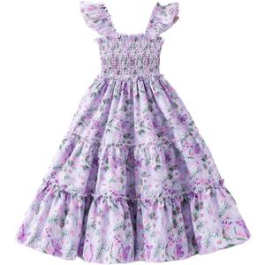 Little Girl Twirl Dress Kids Sleeveless Ruffle Tiered Smocked Dresses Girls Summer Outfits Beach Sundress (Purple), 5-6Y