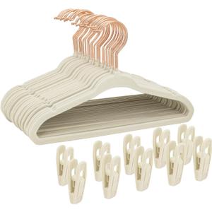 Tonswachic Kids Velvet Hangers 30 Pack, 14 Inch Non-Slip Felt Kid Hanger for Toddler/Youth/Teen, Slim Space Saving Child Hanger for Baby Closet, Heavy Duty Children's Hangers with 10 Clips - Beige