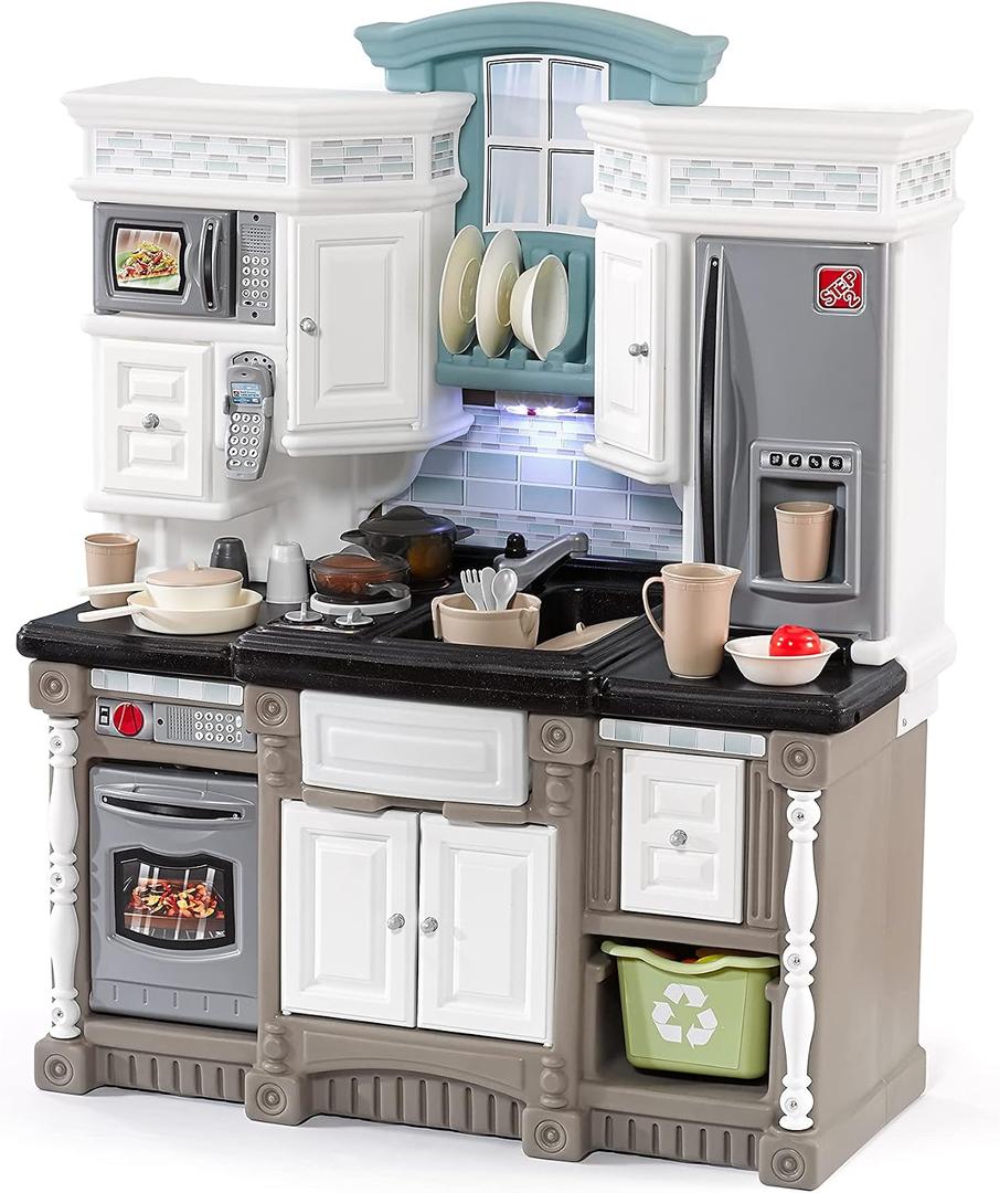 Step2 Lifestyle Dream Kids Kitchen Playset, Indoor/Outdoor Kitchenette, Interactive Play with Lights and Sounds, Made of Durable Plastic, 37 Piece Toy Accessories, Toddlers 2+ Years Old, Gray