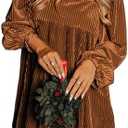 Chvity Women Velvet Backless Mini Dress Sqaure Neck Long Sleeve Casual Loose Holiday Party Winter Babydoll Velour Dressess, Small