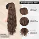 FLUFYMOOZ Ponytail Extension, 26 Inch Drawstring Ponytail Hair Extensions for Women Long Curly Wavy Ponytail Natural Wavy Synthetic Hairpiece for Women (26 Inch Brown with Auburn)