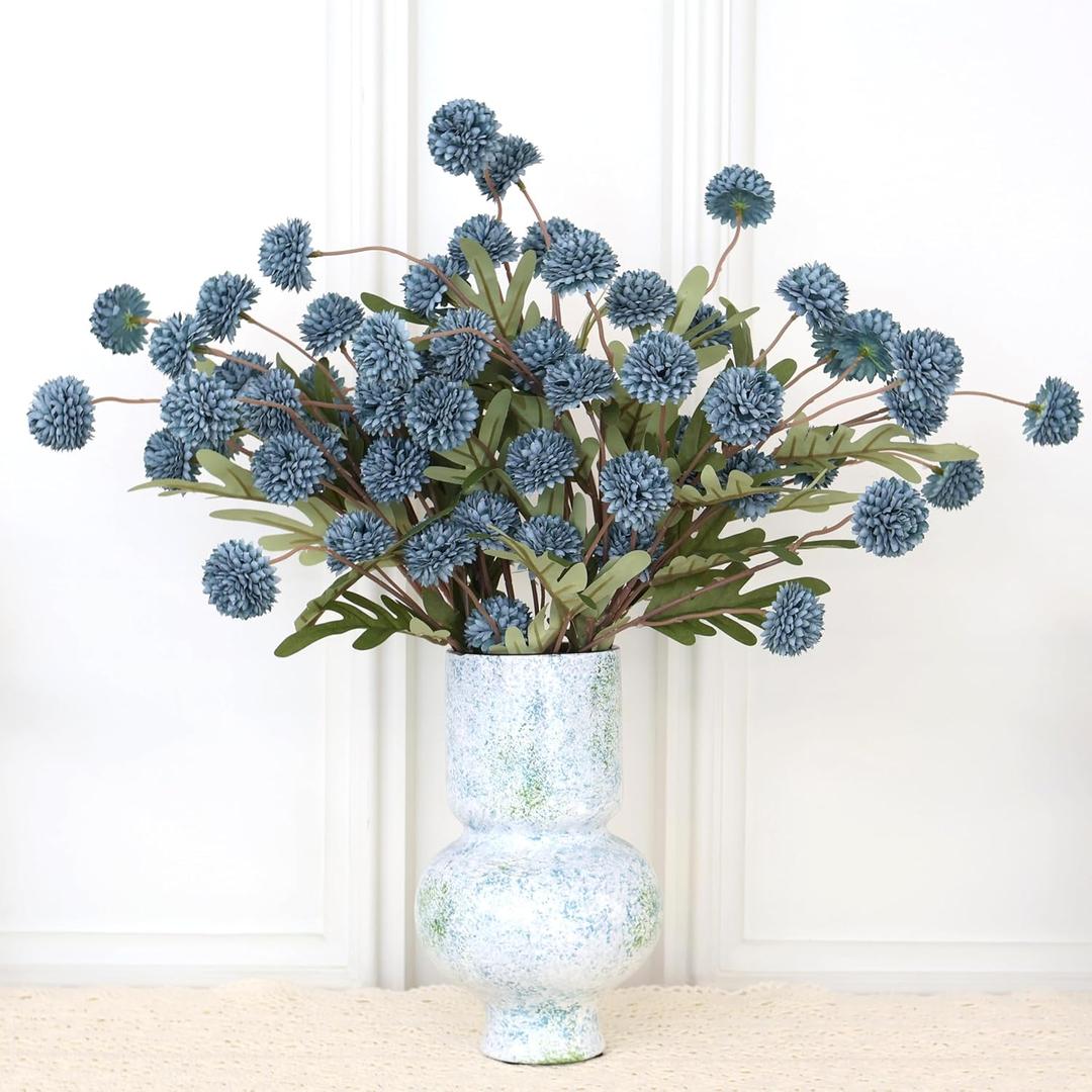 12Pcs Fake Kiku Flowers, Artificial Small Chrysanthemum Balls with Stems, Faux Silk Mini Pompon Mums for Vase Floral Arrangement DIY Bouquets Wedding Party Table Centerpieces Home Decor (No Vase)