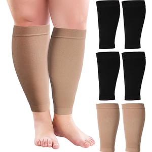 Syhood 3 Pairs 20 Inches Wide Plus Size Calf Compression Socks for Circulation Compression Long Legs Sleeves 20 30 mmhg Calf Muscle Sleeve for Women Men, One Size