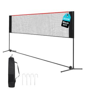 OLIXIS Portable Badminton Net, 2-5 FT Height Adjustable Volleyball Badminton Pickball Net with Carry Bag, Backyard Game Indoor Outdoor Use, 14FT Wide, Red