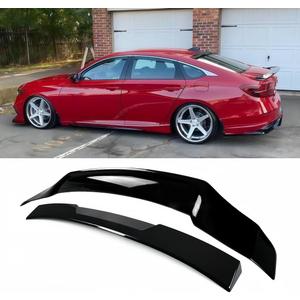 Rear & Roof Spoiler Compatible with Honda Accord 2018-2022, R Style Duckbill High Kick Trunk Wing Lip & Roof Wing (Glossy Black)