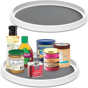Set of 2, 12 Inch Non-Skid Lazy Susan Organizer, Pantry Lazy Susan Turntable for Cabinet, Kitchen Cabinet Organizer, Pantry Organization and Storage -White/Gray