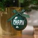 WDS WONDROUS 12-Piece St Patricks Day Ornaments Set, 4 Designs Green Glitter Glass Ball Decorations with Ribbon Bow for Christmas Tree Home Party Spring Decor, Irish Lucky Holiday (Green and White)