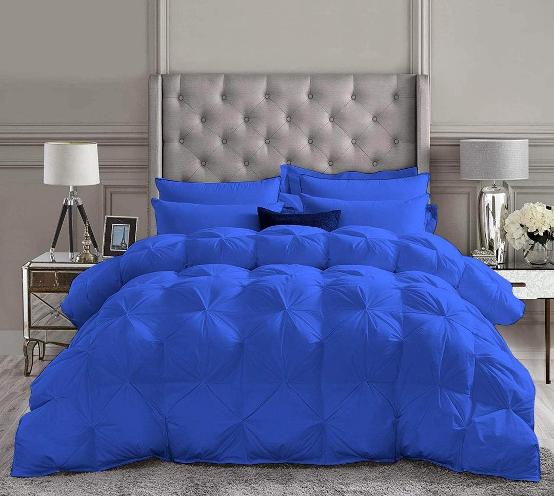 Soft 500 GSM Celtic Blue 5 PCS Pinch Pleated Emperor King Size Comforter Set (Comforter + 4 Pillow Cases) 1200 Series Egyptian Cotton Duvet Insert