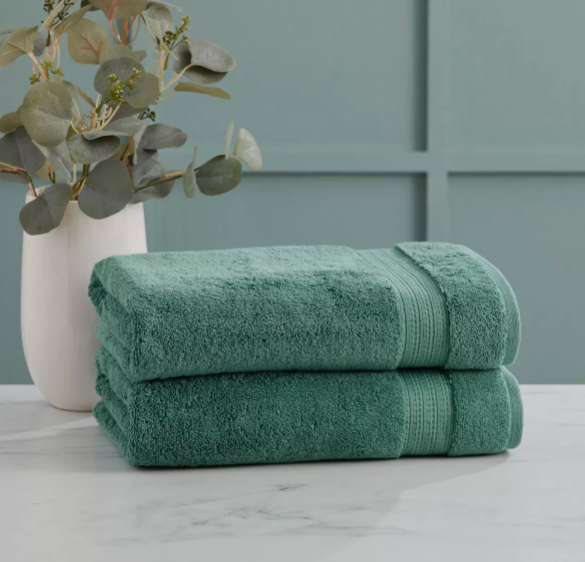 100% HydroCotton |  2 Luxury Bath Towels,  Quality, (Green)