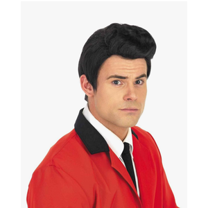 fun shack 50's Men's Black Wig with Sideburns, 1950s Costume Wig for Men, Retro Black Wig for Boys, One Size