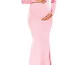 Glampunch Off Shoulders Maternity Dress Long Sleeve Ruched Maternity Gown Baby Shower Photography Pregnant Dress (Large, Pink.)