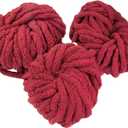Chunky Yarn for Crocheting & Arm Knitting- Maroon 3 Pack Jumbo Chenille Yarn, 72 Yards Total, 20mm Super Soft & Thick for Mothers Day Gifts, Blankets, Pillows, Home Dcor & Spring Crafts