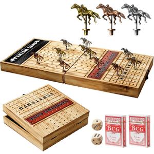 Horse Racing Board Game with 11 Luxury Metal Horses, Horse Race Board Games Horse Racing Game Horse Race Game Foldable Thickened Solid Wood