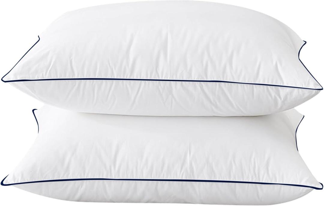 BHZ Goose Down Feather Pillows Standard Size Set of 2 Pack, Luxury Hotel Collection Bed Pillows for Sleeping Firm Soft Support for Side, Back, Stomach Sleepers, Navy