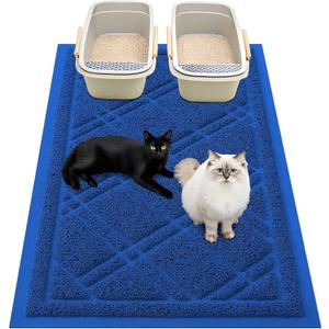 Smiry Cat Litter Box Mat 36x24, Non-Slip Water Resistant Litter Trapping Mat, Easy Clean Less Waste and Urine-Locking Cat Carpet for Indoor, Blue