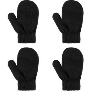WLLHYF 2 Pair Baby Mittens Black Winter Warm Elastic No Scratch Soft Gloves Breathable Toddler Mittens for Boys Girls Kids (Black)