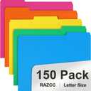 File Folder, RAZCC 150 Pack 1/3 Cut Tab Colored File Folders, File Folder Letter Size for Office Classroom Use, Assorted 5 Colors Folders with Tabs