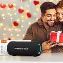 Passau Portable Bluetooth Speakers Loud 40W Peak Stereo Sound, Passive Radiators-Deep Bass, All Day Playtime, Adjustable Strap, BT5.3, IPX5 Wireless Speaker RGB Lights for Indoor Outdoor (Black)