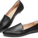 FINIWOR Loafers for Women Flats Shoes Women Pointed Toe Dress Shoes Comfortable Memory Foam Penny Loafers Slip On Shoes (6, Black)