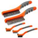 Wire Brush Set 5PCS, Nylon/Brass/Stainless Steel/Carbon Steel Bristles Wire Scratch Brush with Curved Rubber Handle for Cleaning Rust, Corrosion, Dirt, Paint Scrubbing, Deep Detailing Cleaning, Orange