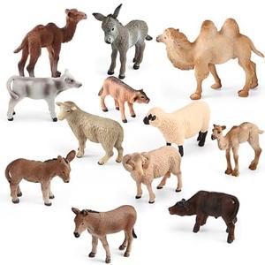 Glimin 15 Pcs Christmas Nativity Animals Set Small Sheltering Animals Collectible Figurines Include Camel Sheep Donkey Cow Figures for Holy Family Outdoor Indoor Xmas Tree Decoration Gift