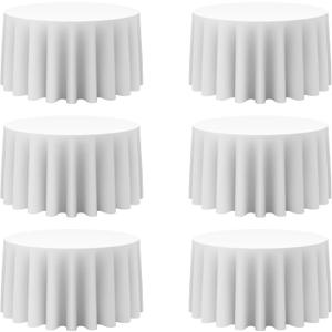BRILLMAX 6 Pack White Round Tablecloths 120 Inch for 60 Tables - 150 GSM Polyester Fabric, Floor Length Drop, Water, Stain & Wrinkle Resistant Cloth Cover for Wedding Reception Banquet Dining