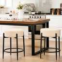 Dining Chairs Set of 2, 23.6" Backless Kitchen Living Room ChairMid Century Modern Chairs with Round Soft Beige Boucle Padded & Solid Metal Legs