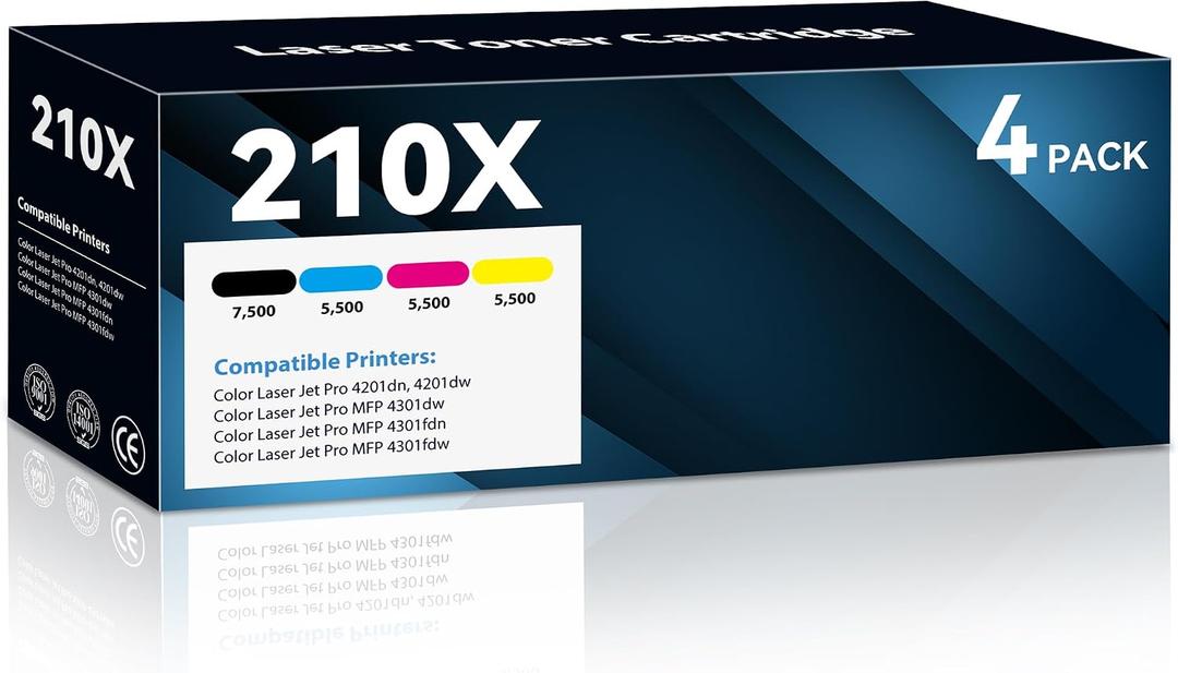 210X Toner Cartridges 4 Pack High Yield Compatible for HP 210X 210A W2100X Replacement for HP Color Laser Jet Pro MFP 4301fdw 4301fdn Pro 4201dw 4201dn Series Printer