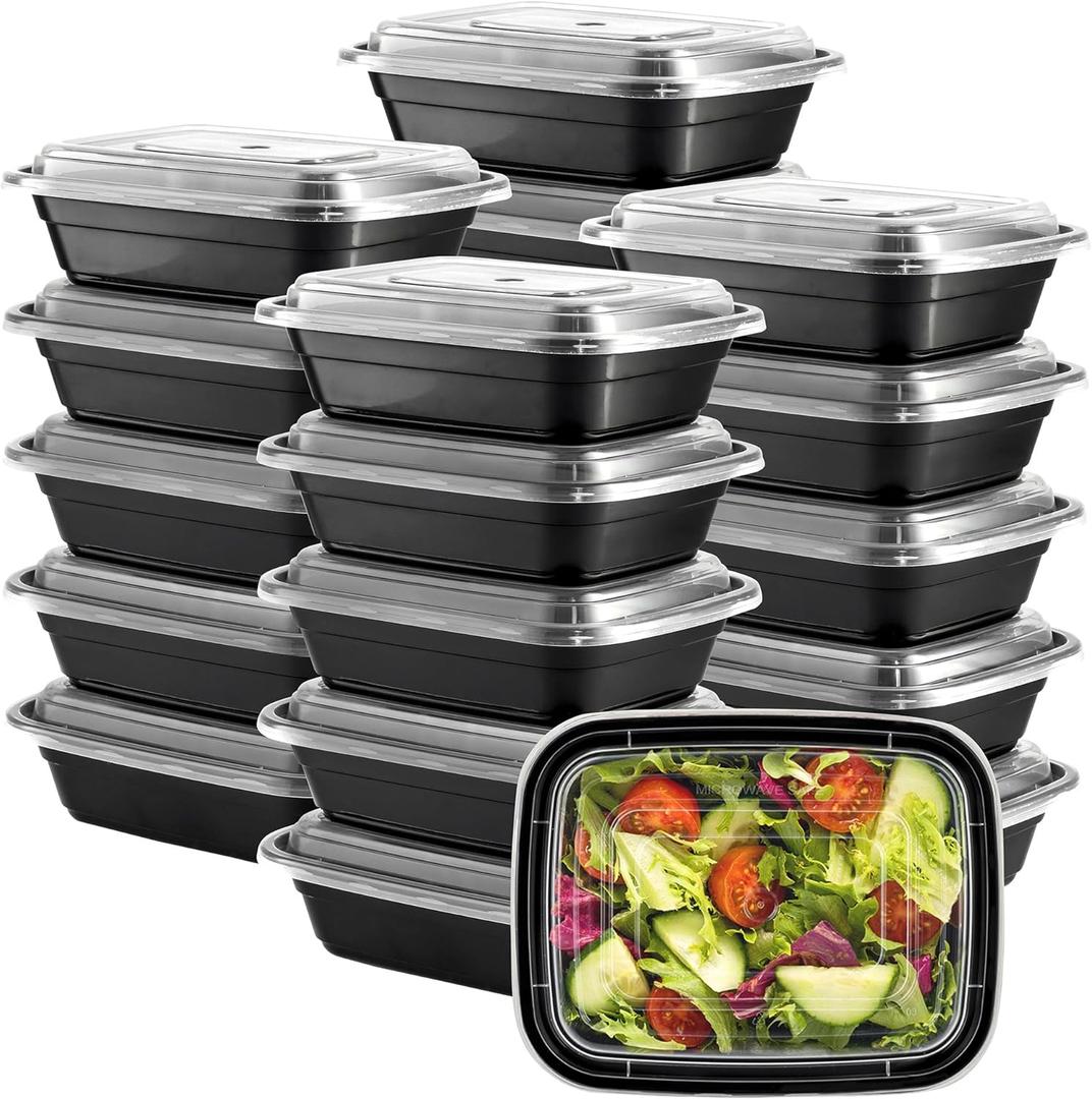 Comfy Package [12 oz -50 Count 1 Compartment Meal Prep Containers Reusable - Microwaveable, Dishwasher and Freezer Safe, BPA-Free, Portion Control and Convenience Food Storage with Lids, Stackable (12 oz. - Black)